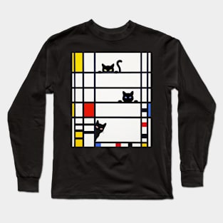 Mondrian Trafalgar Square with Cute Funny Cats Long Sleeve T-Shirt